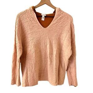 J. Jill Reversible Pale Pink and Brown‎ Textured Pullover Hoodie Size L Petite